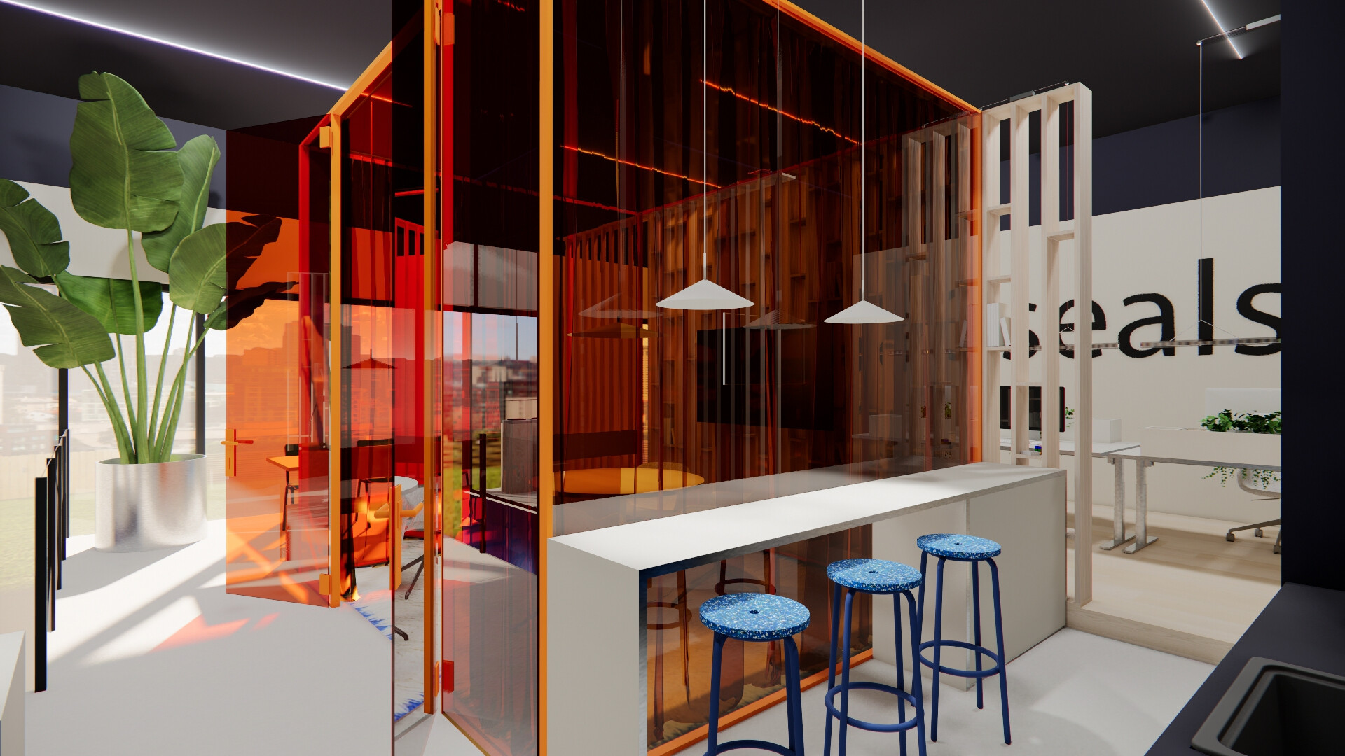 Render Qseals zicht op ronde zithoek